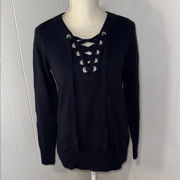 Soho Black Lace-Up Sweater - Picture 1 of 4